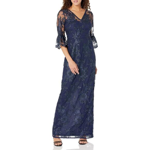 Adrianna Papell Dresses & Skirts - Adrianna Papell Women's Navy Long Sequin Embroidered Column Gown Size 10